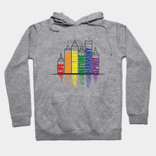 Pride colors and meaning in city silhouette Hoodie